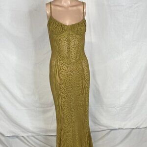 Miss Circle Women’s Ulani Burnout Velvet Mesh Maxi Dress Size XS Green/Gold